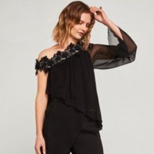 BCBGMaxazria Silk Asymmetrical One-Shoulder top